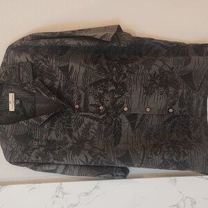Tommy Bahama Charcoal and Black Leaf Print Shirt, Size Large